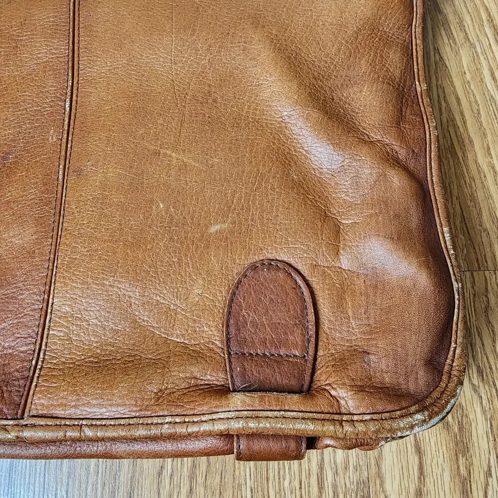 Vintage Leather Messenger Bag Laptop Satchel Brown Briefcase Handle 15